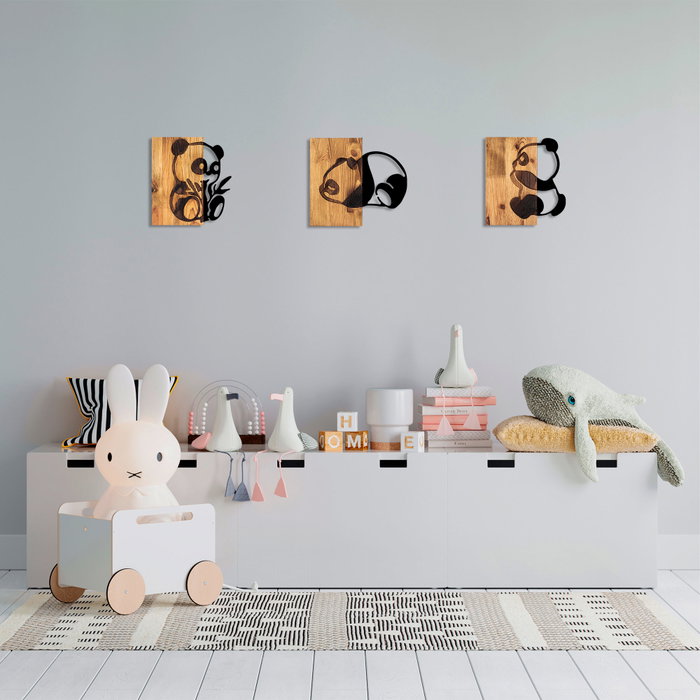 Wallity Pandas - 335 Escultura de pared en Negro y Nogal